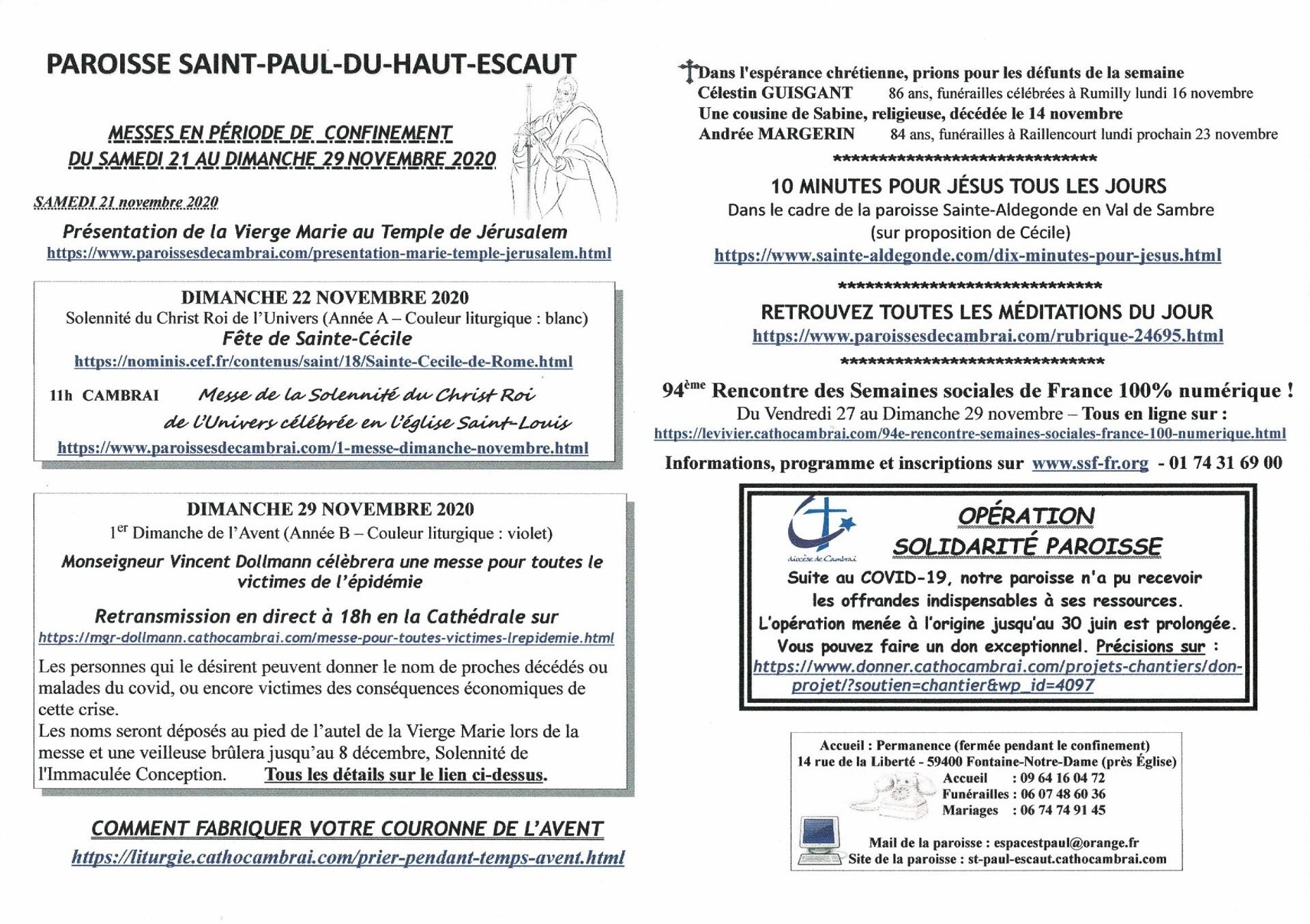 Feuille hebdo du dimanche 22 novembre 2020